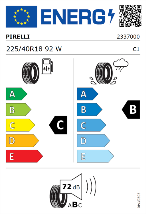 Tyre Label for Pirelli P ZERO Run Flat 225/40R18 92W