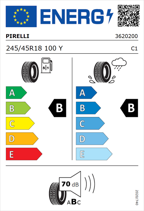 Tyre Label for Pirelli P ZERO Run Flat 245/45R18 100Y